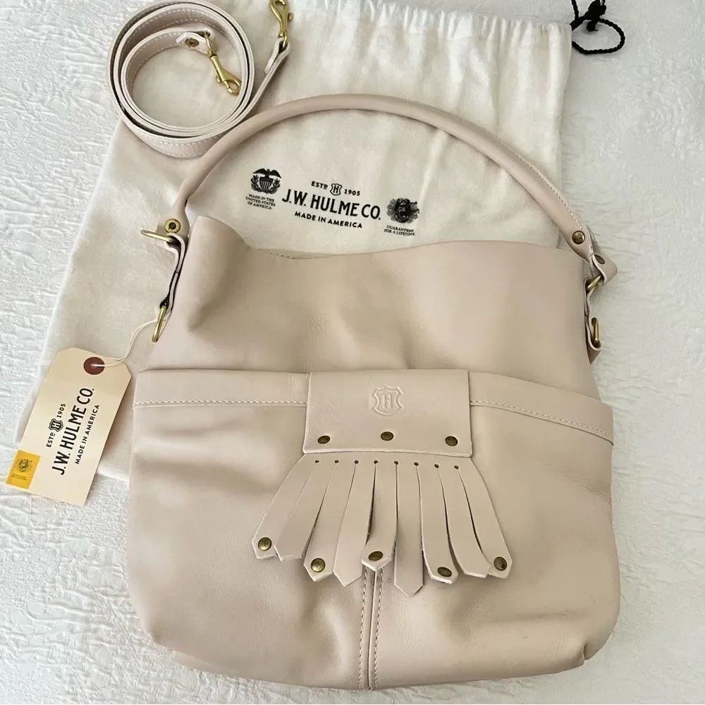 NWT J.W. Hulme Co. Kiltie Leather Hobo Bag Cream Color